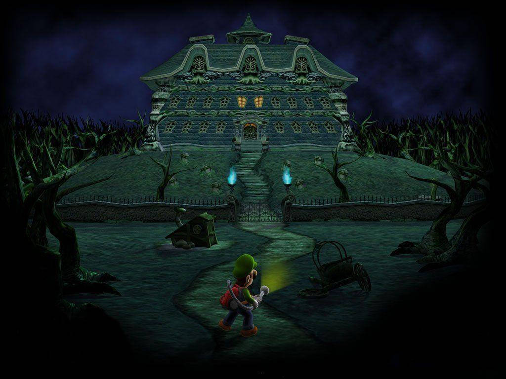 Luigi's Mansion 3 Luigi In Front Of Mansion Wallpaper