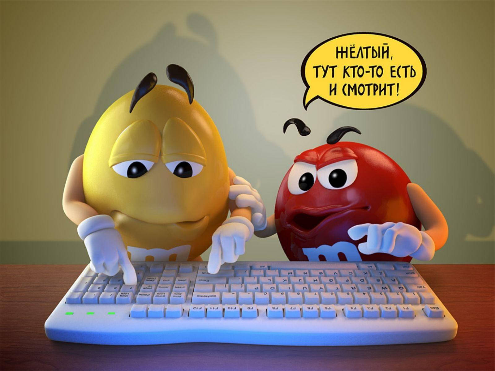 M&m's Yellow And Red Characters With A Keyboard Wallpaper