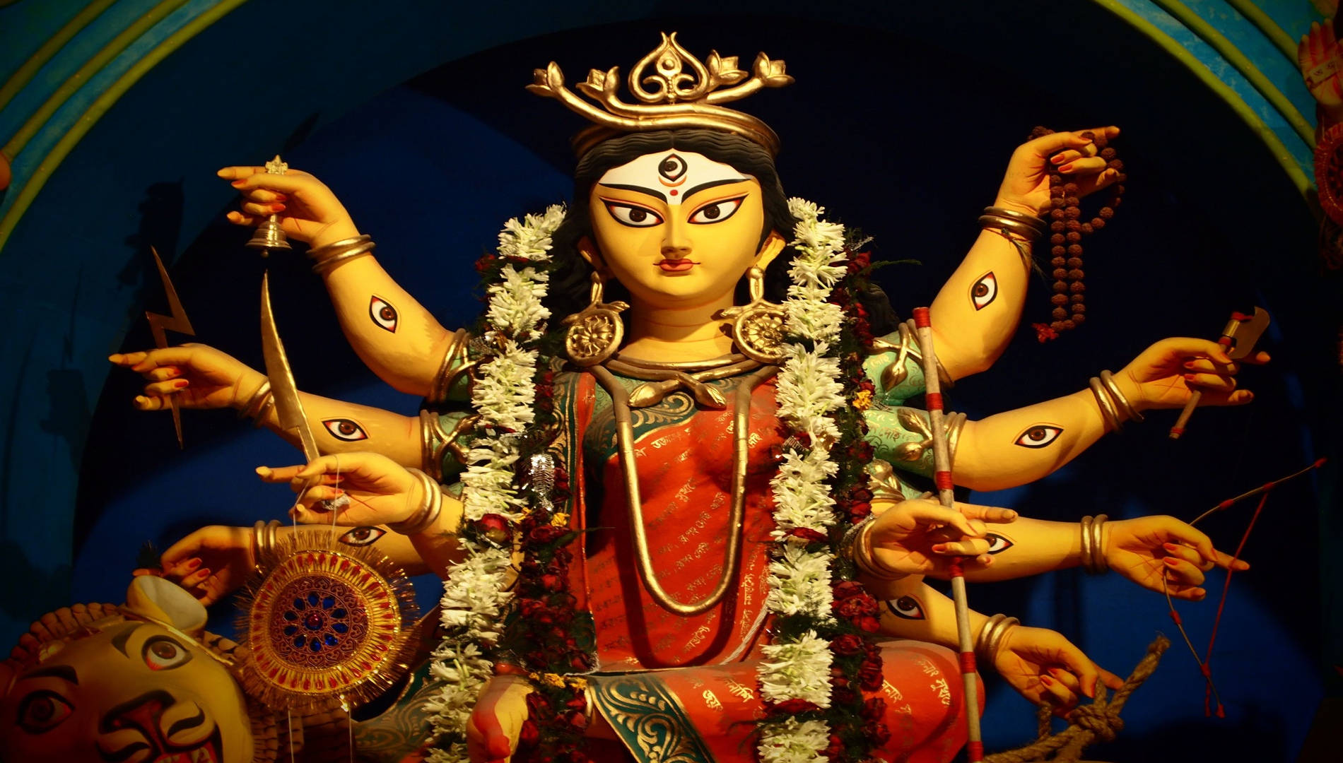 Maa Sherawali Goddess Divine Arms Wallpaper