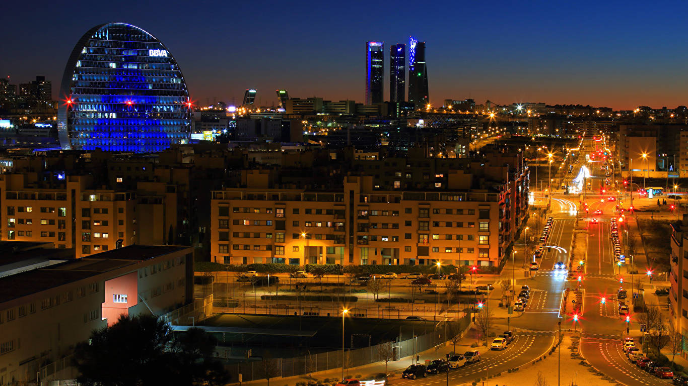 Madrid Spain Night Skyline Wallpaper