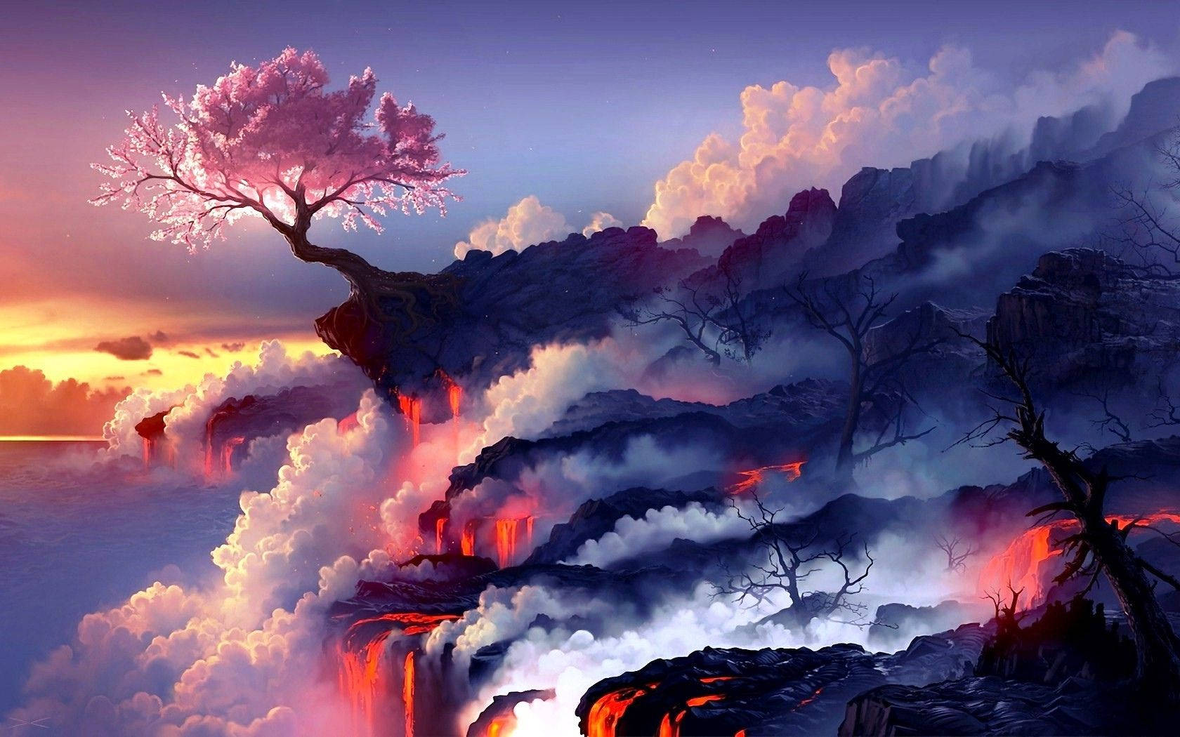 Magic Lava Mountain At Sunset Wallpaper
