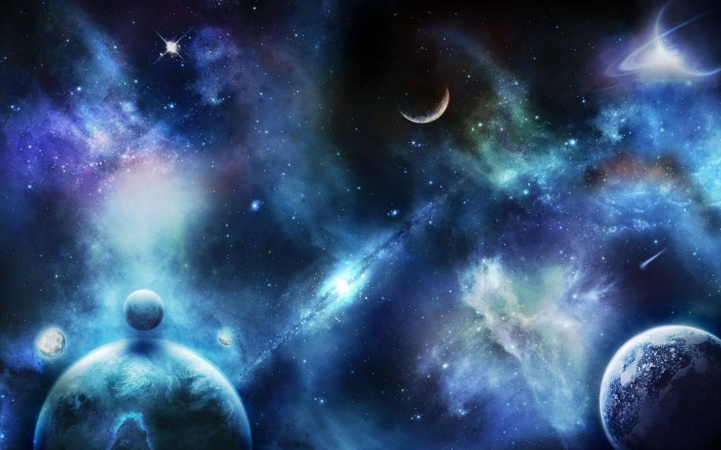 Magic Planets And Stars In Space Wallpaper