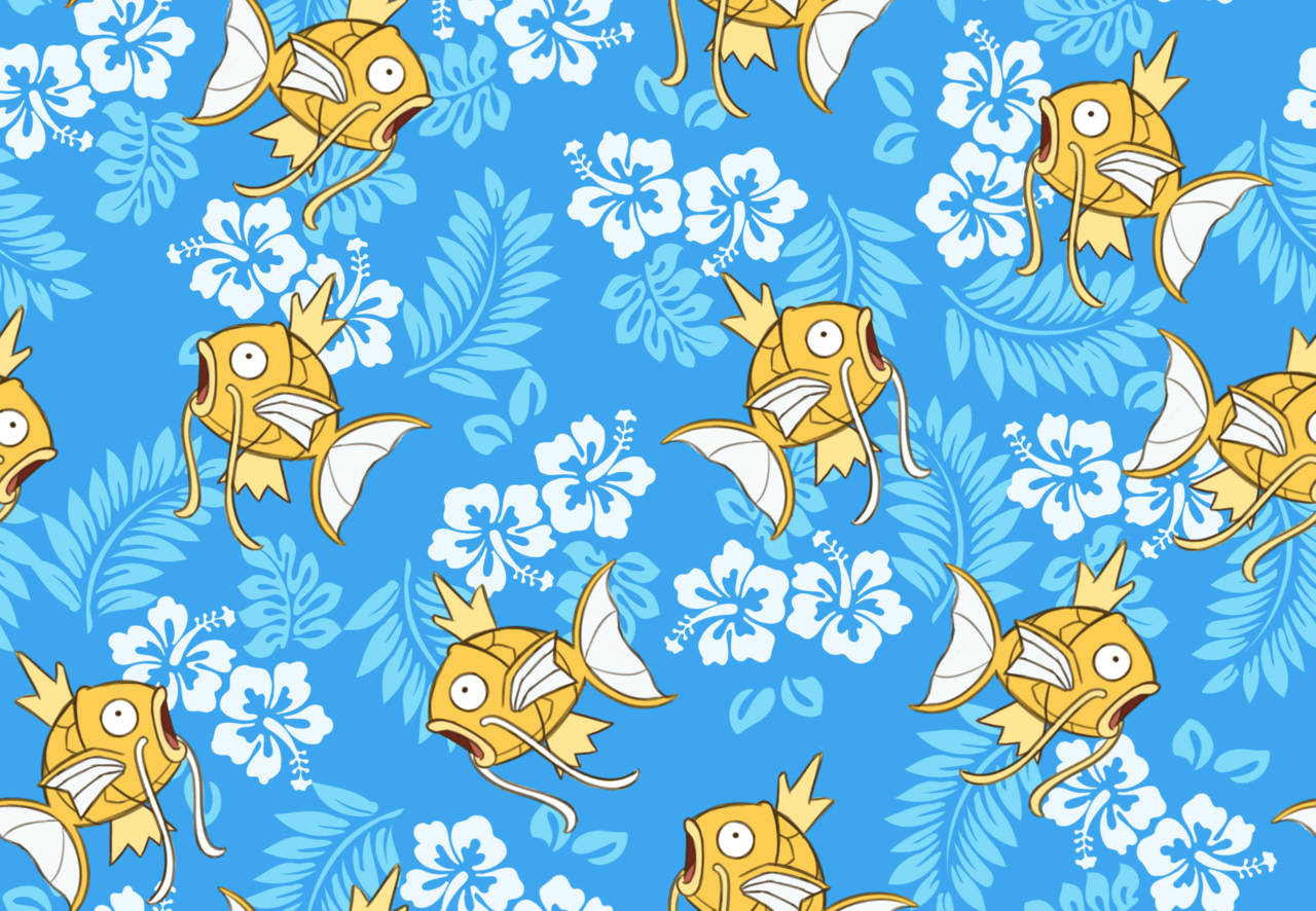 Magikarp Tropical Aesthetic Blue Background Wallpaper