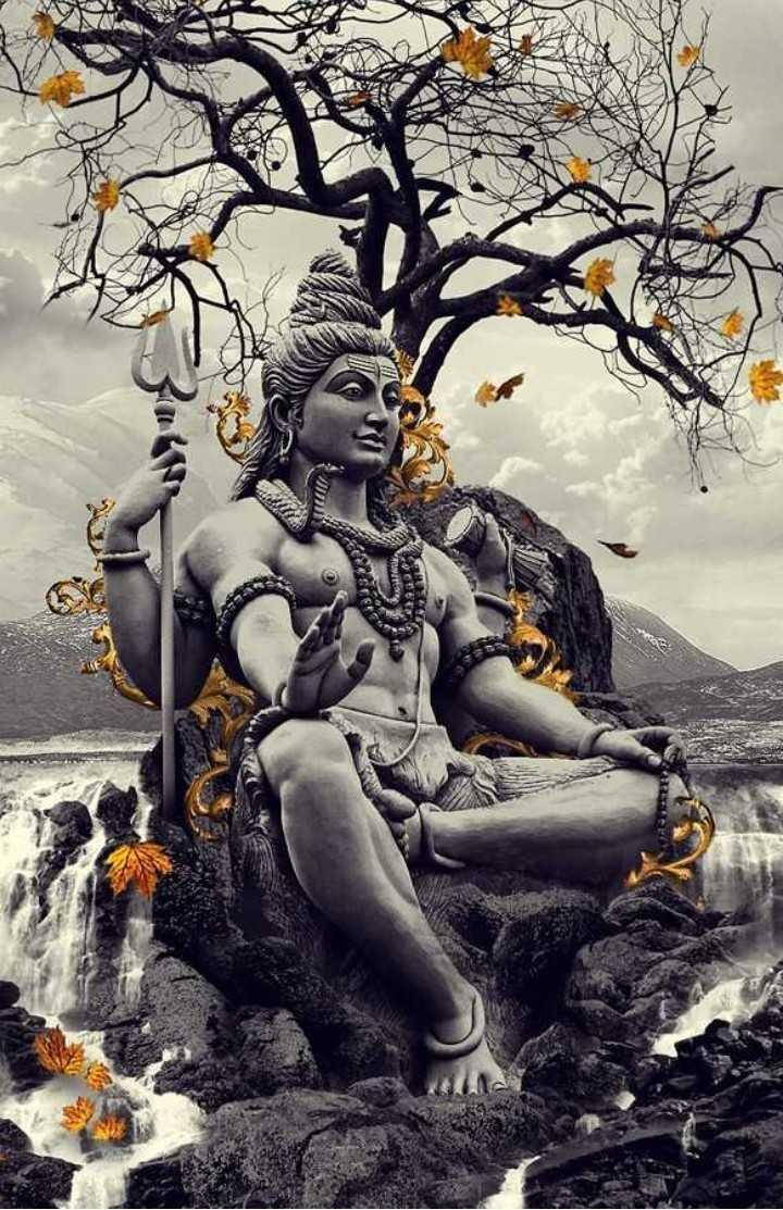 Mahakaal Statue Black And White With Leaves Hd Wallpaper