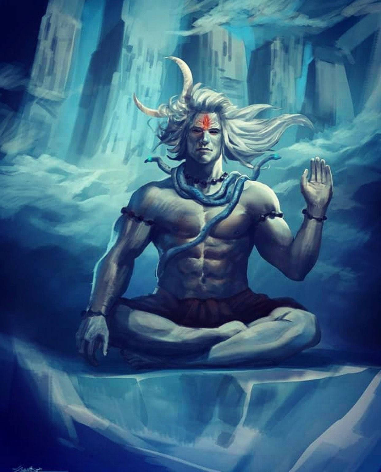 Mahakal 3d Meditating In Ice Cave Wallpaper