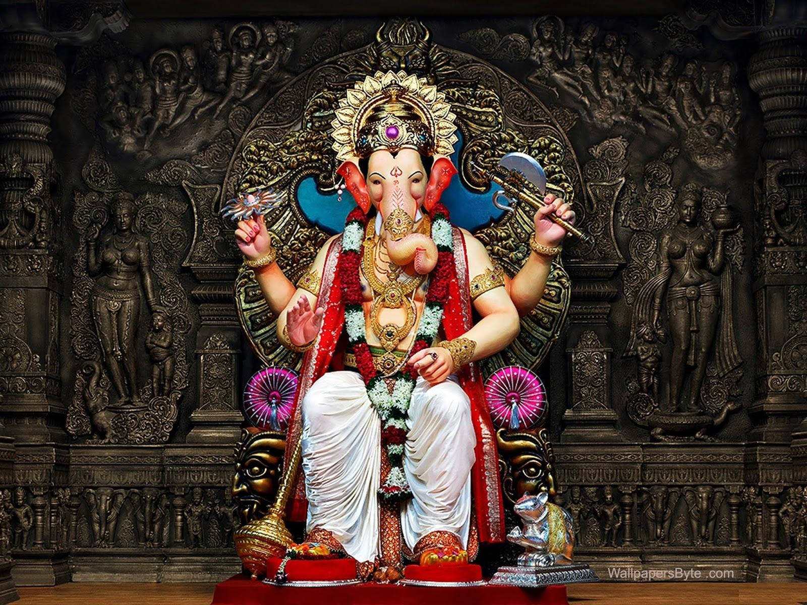 Majestic 3d Illustration Of Lord Ganesh Statue Wallpaper