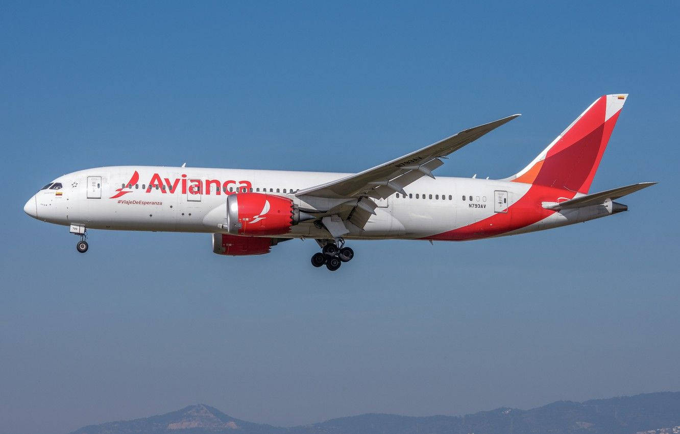 Majestic Avianca Airlines Boeing 787-8 Dreamliner Cruising Across Striking Blue Skies Wallpaper