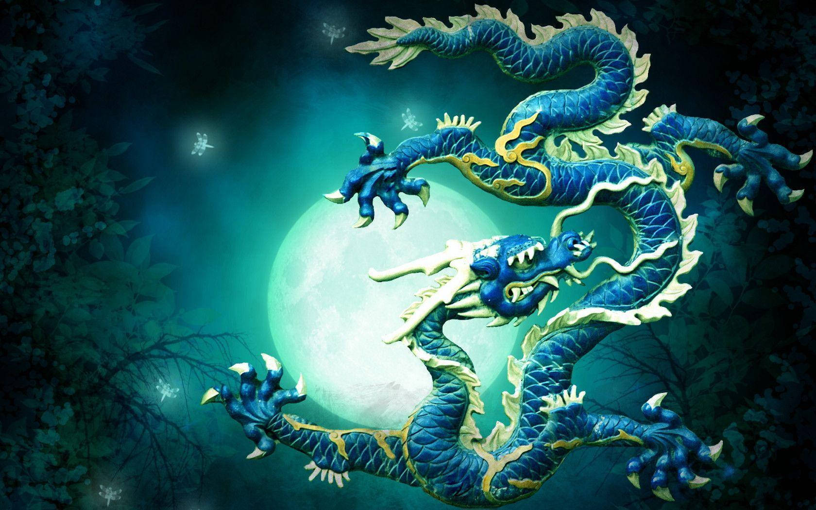 Majestic Blue Chinese Earth Dragon Wallpaper