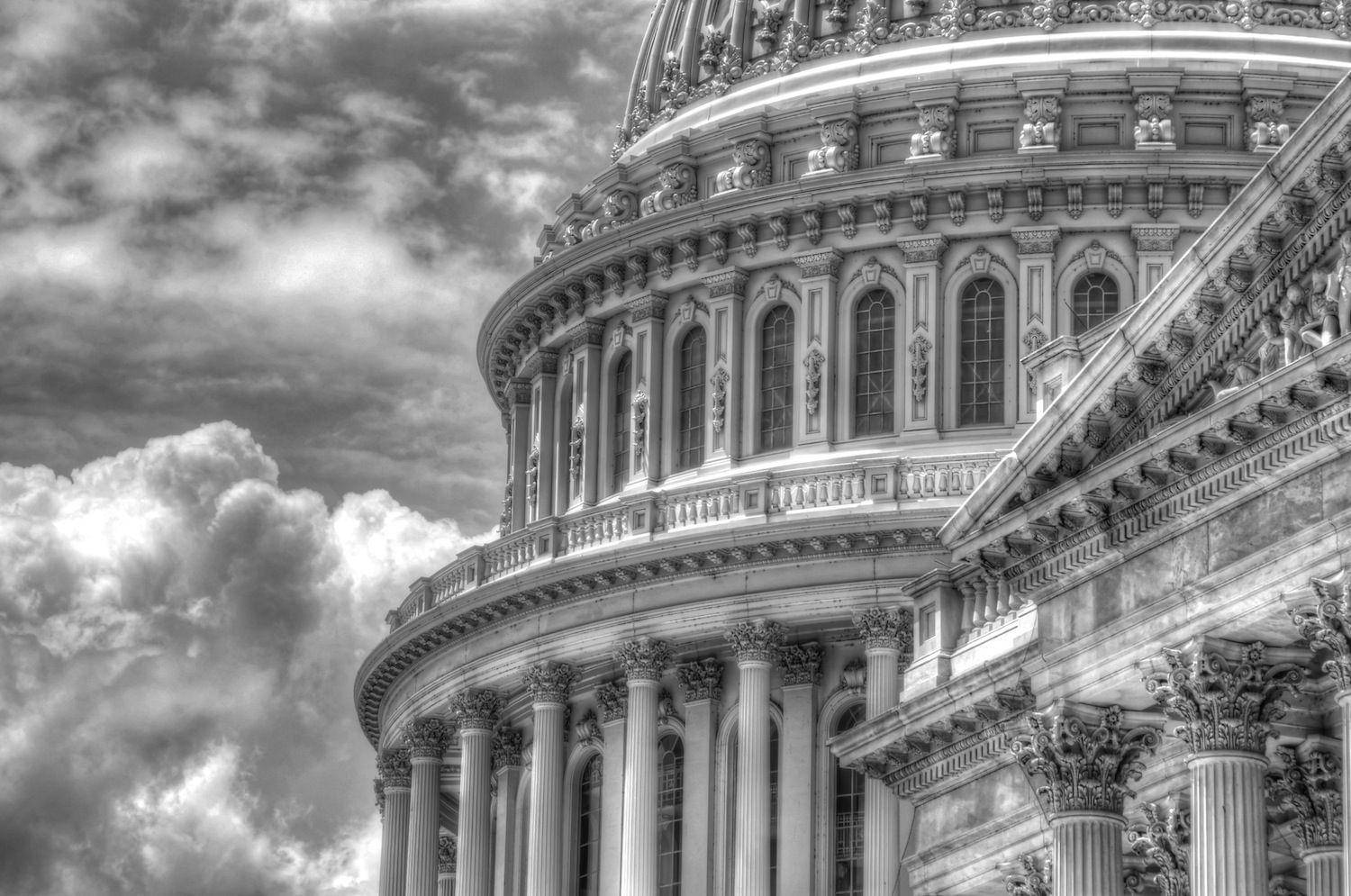 Majestic Close-up Of The United States Capitol Building (black And White) Wallpaper