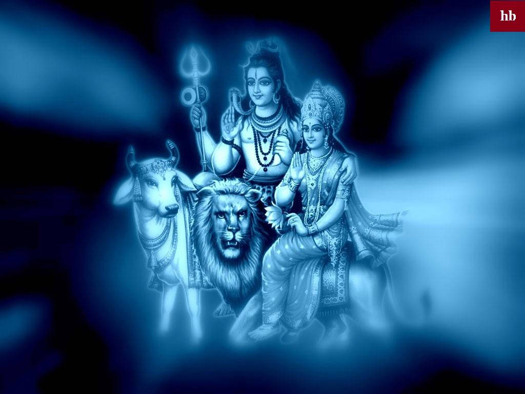 Majestic Portrait Of Shiv Shankar And His Wife Wallpaper