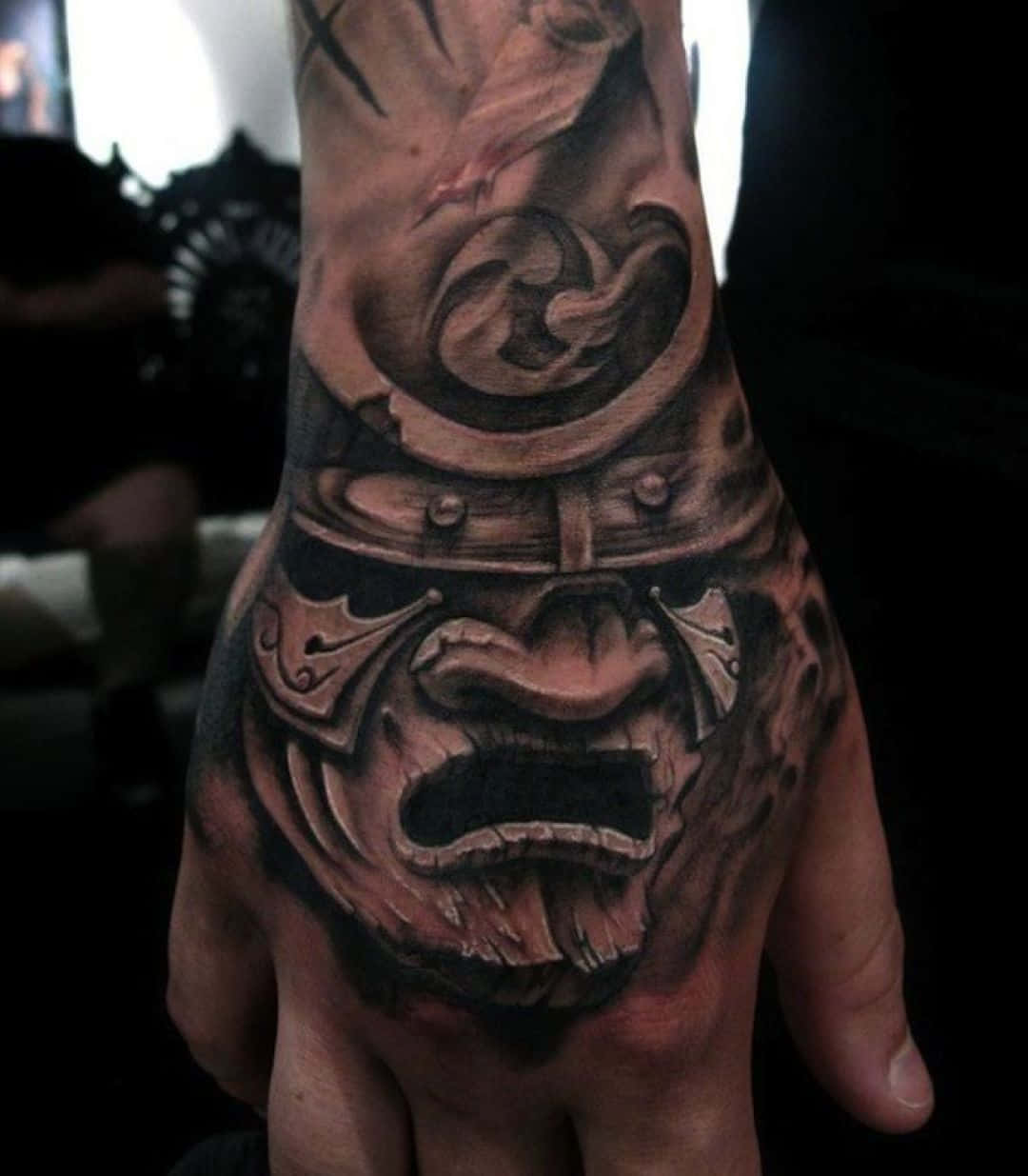 Majestic Samurai Mask Hand Tattoo Wallpaper