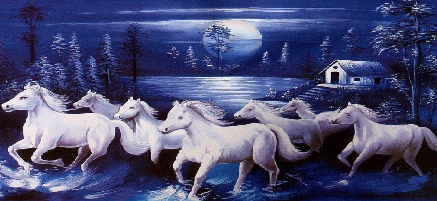 Majestic Seven White Horses Galloping Wallpaper
