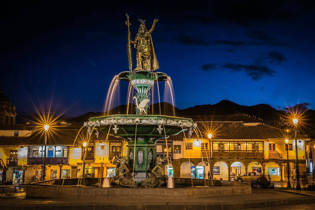 Majestic Statue Of Pachacuti In Cusco, Peru Wallpaper