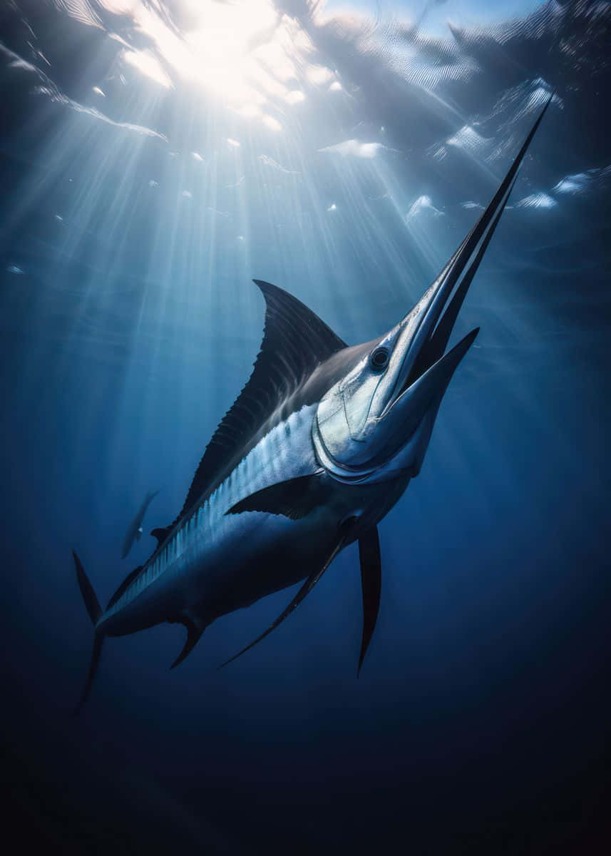 Majestic Swordfish Underwater Sunrays.jpg Wallpaper