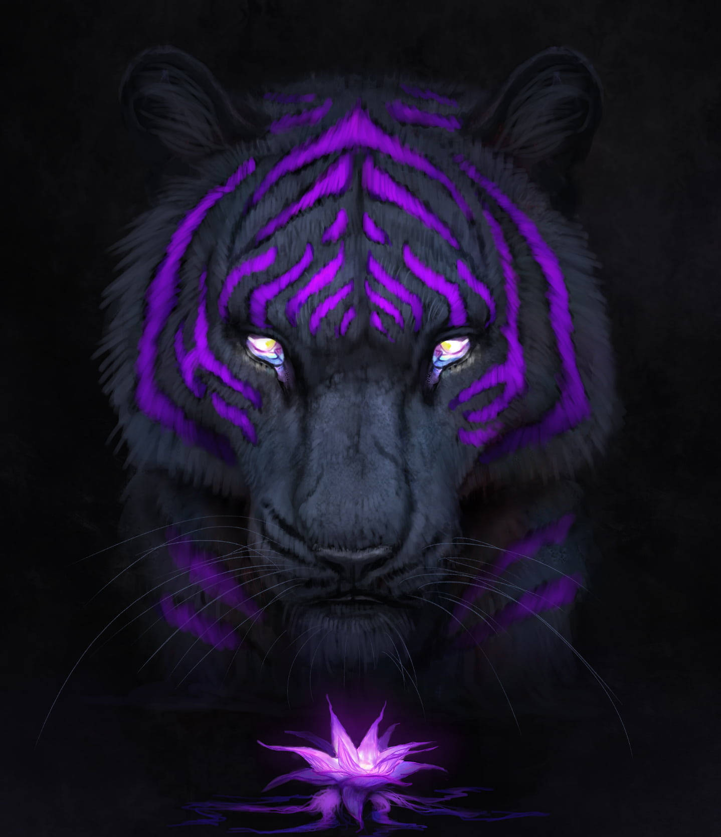 Majestic Tiger On A Black And Purple Backdrop Wallpaper