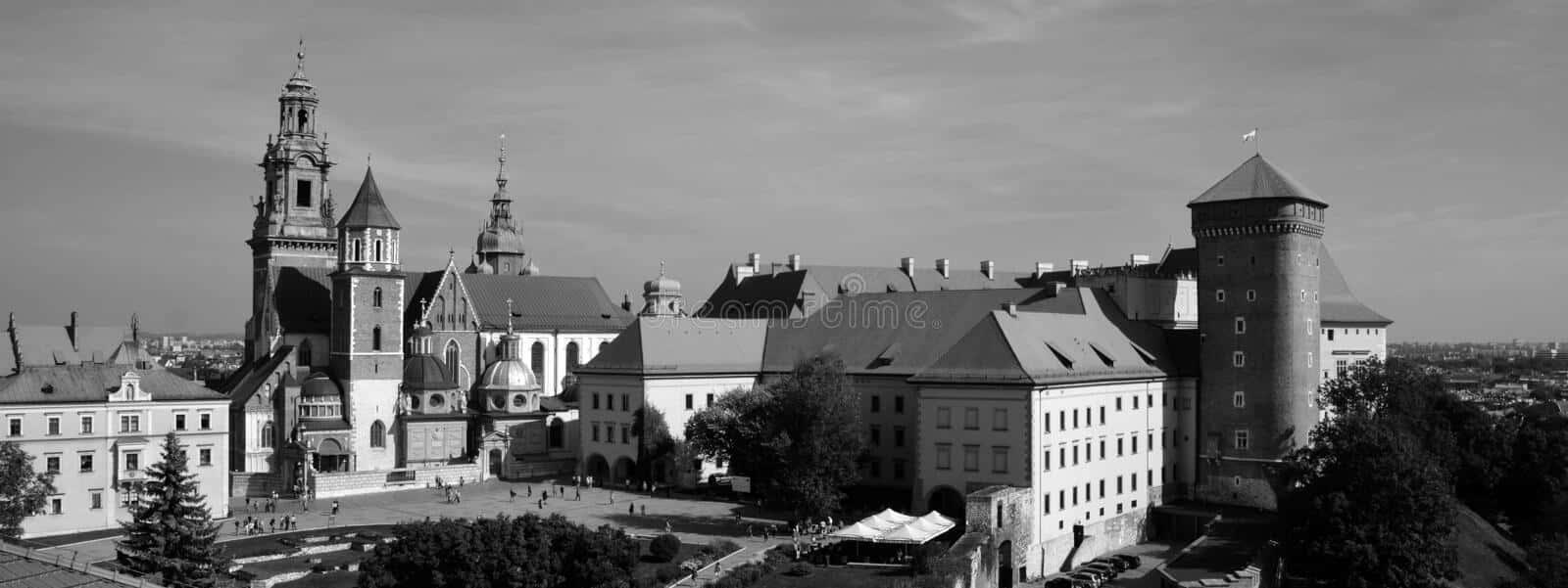 Majestic View Of Wawel Castle In Monochrome Wallpaper