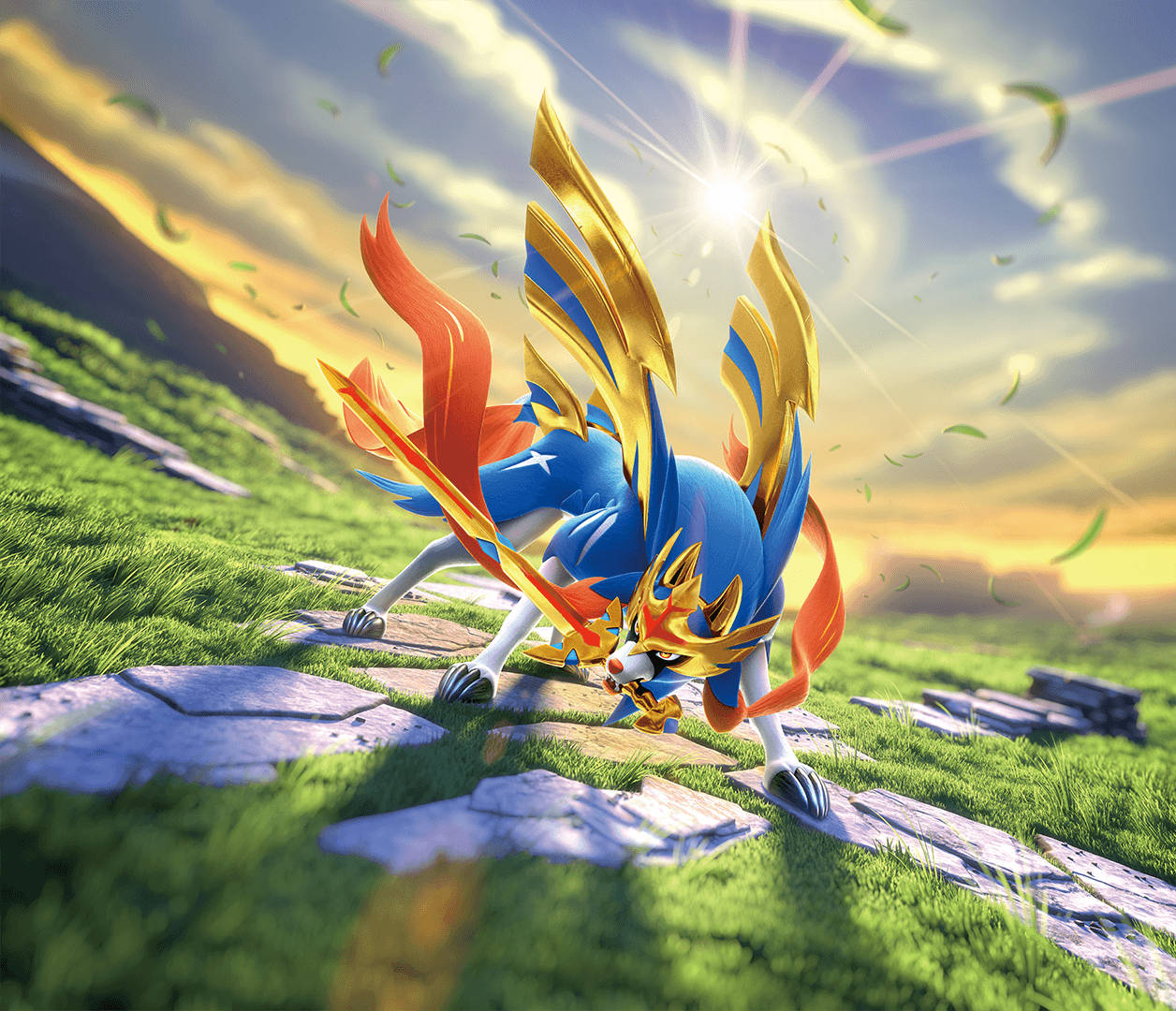 Majestic Zacian On Grassy Landscape Wallpaper