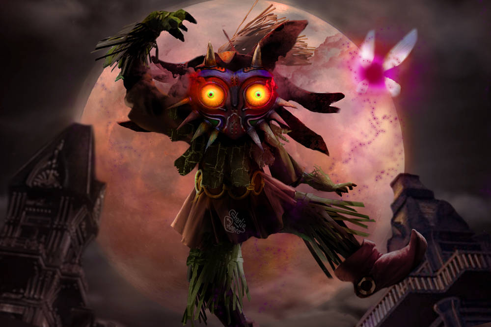 Majora's Mask With Red Full Moon Wallpaper