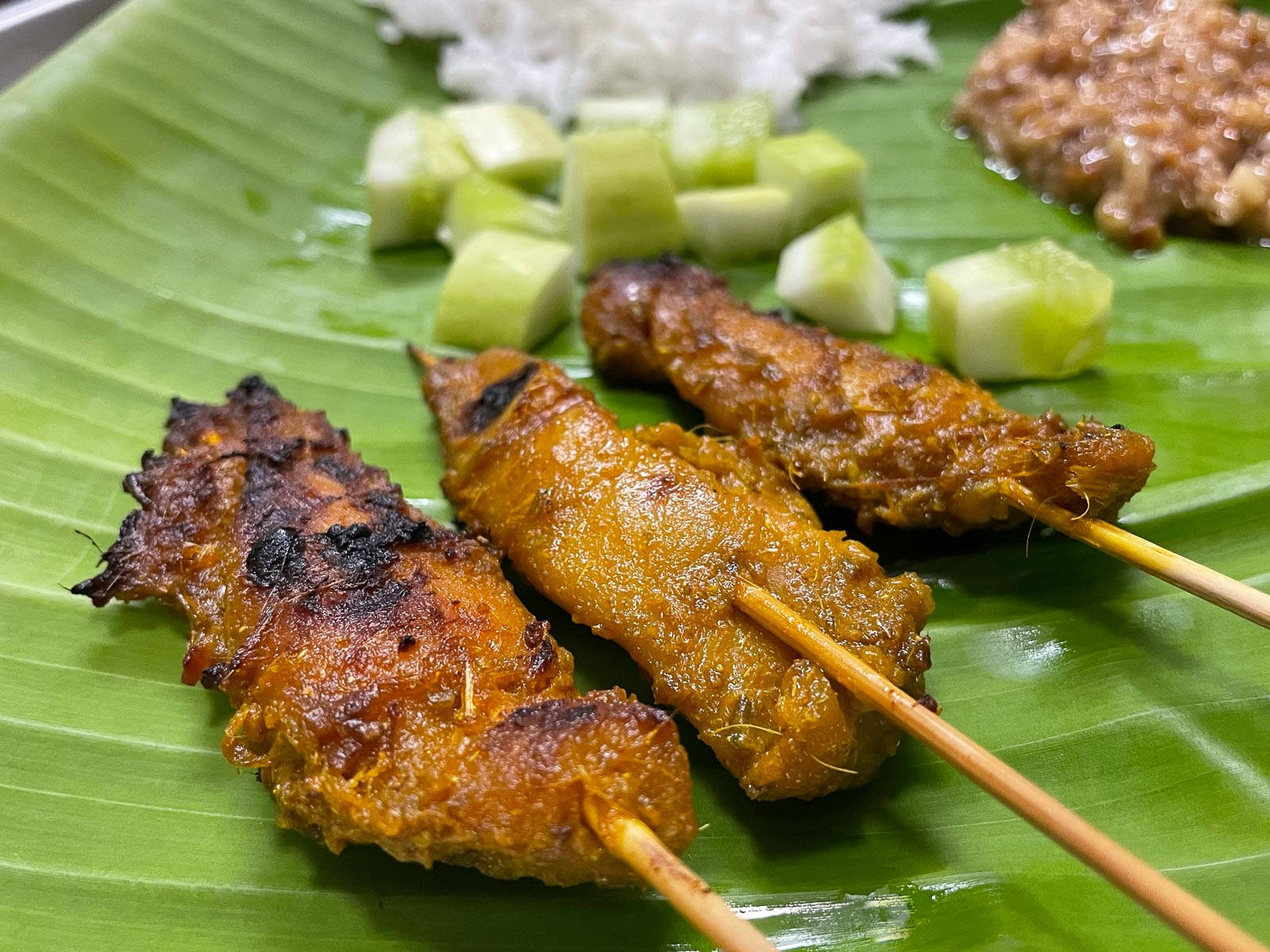 Malay Chicken Satay On Banana Leaf Wallpaper