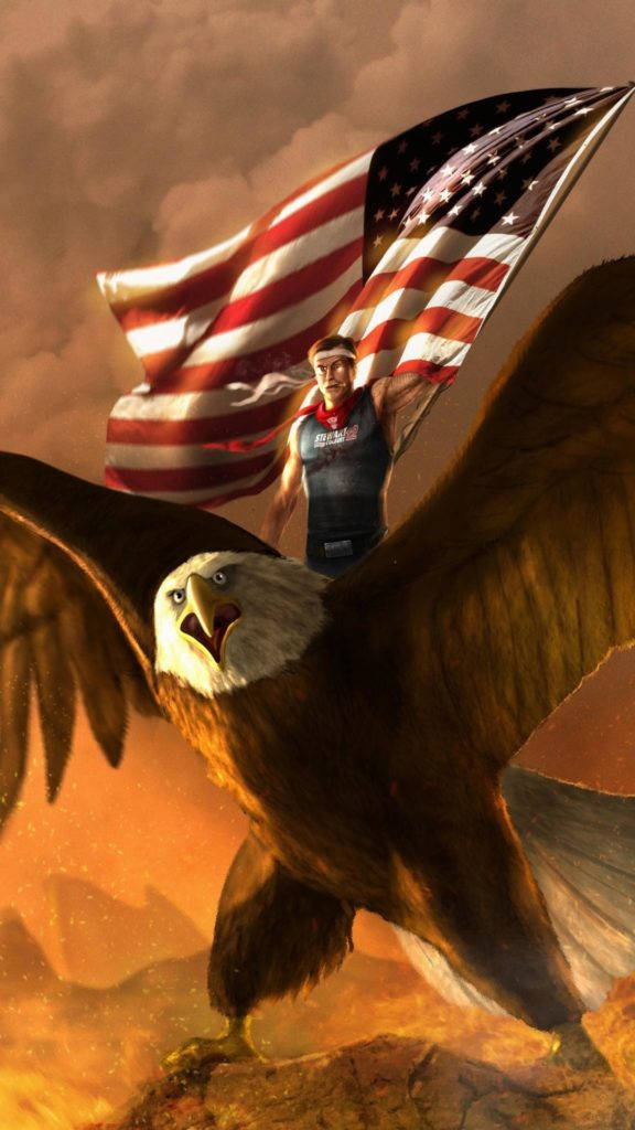 Man On Eagle With American Flag Iphone Wallpaper