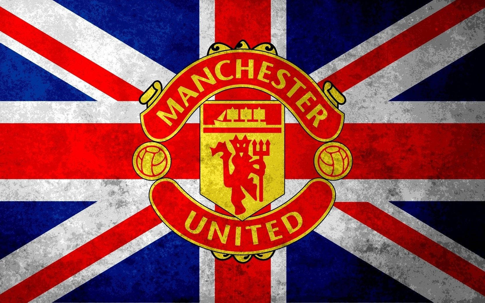 Manchester United Logo With British Flag Wallpaper