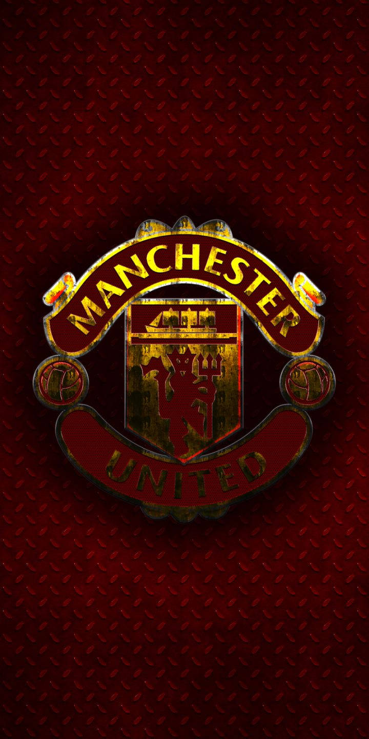 Manchester United Logo With Metal Pattern Wallpaper