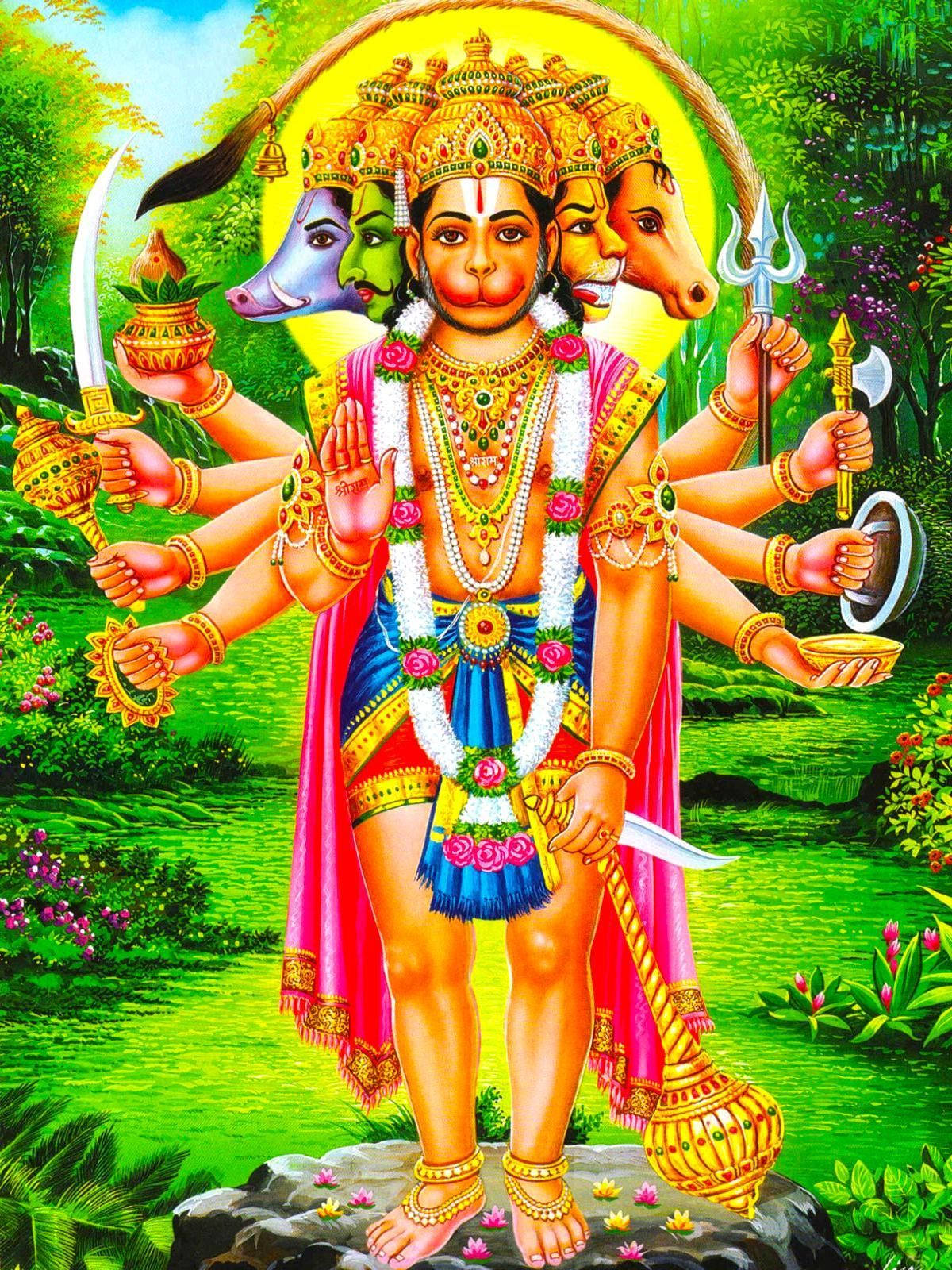 Many Arms And Heads Hanuman Art Wallpaper