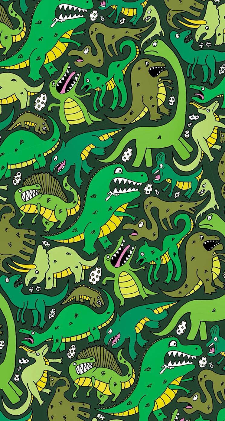 Many Green Dino Kawaii Iphone Wallpaper