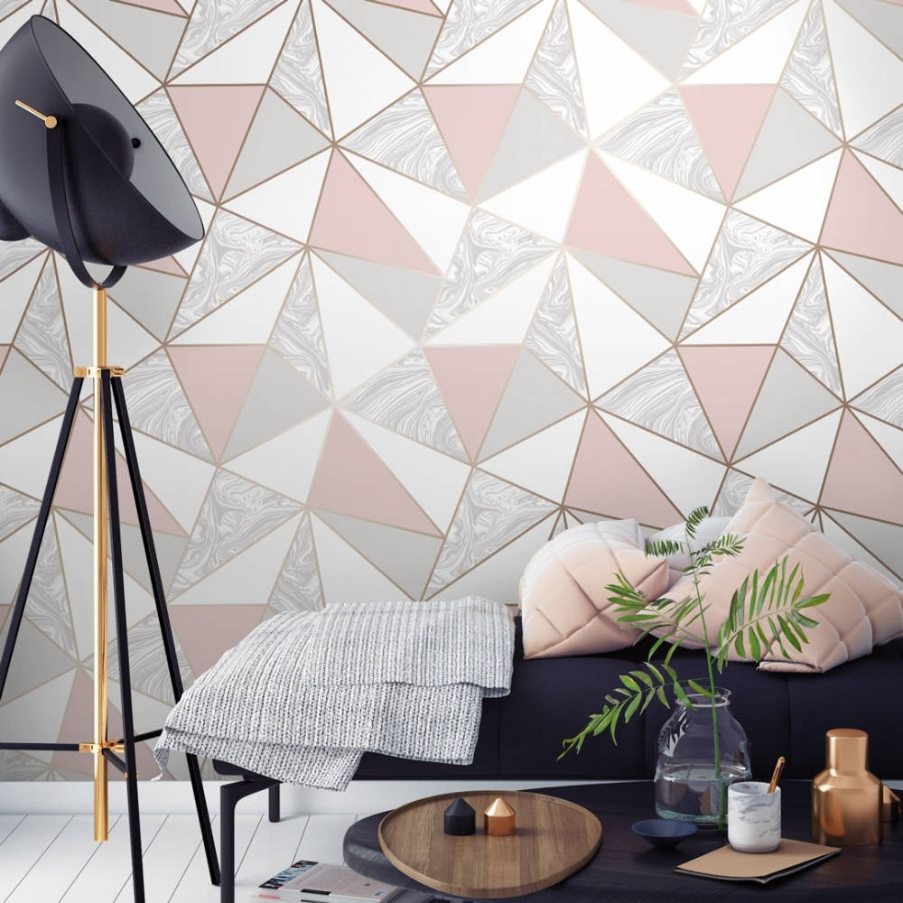 Marble Pink Geometric Wall In Room Wallpaper