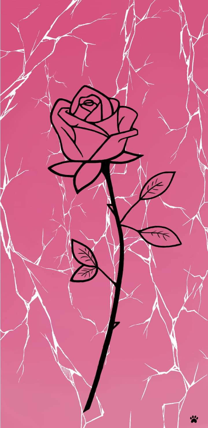 Marble Pink Rose Drawing On Cracked Surface Wallpaper