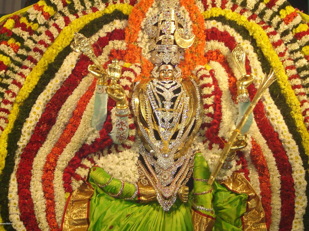 Mariamman Hindu Goddess Floral Backdrop Wallpaper