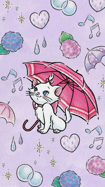 Marie Cat Under An Umbrella Wallpaper