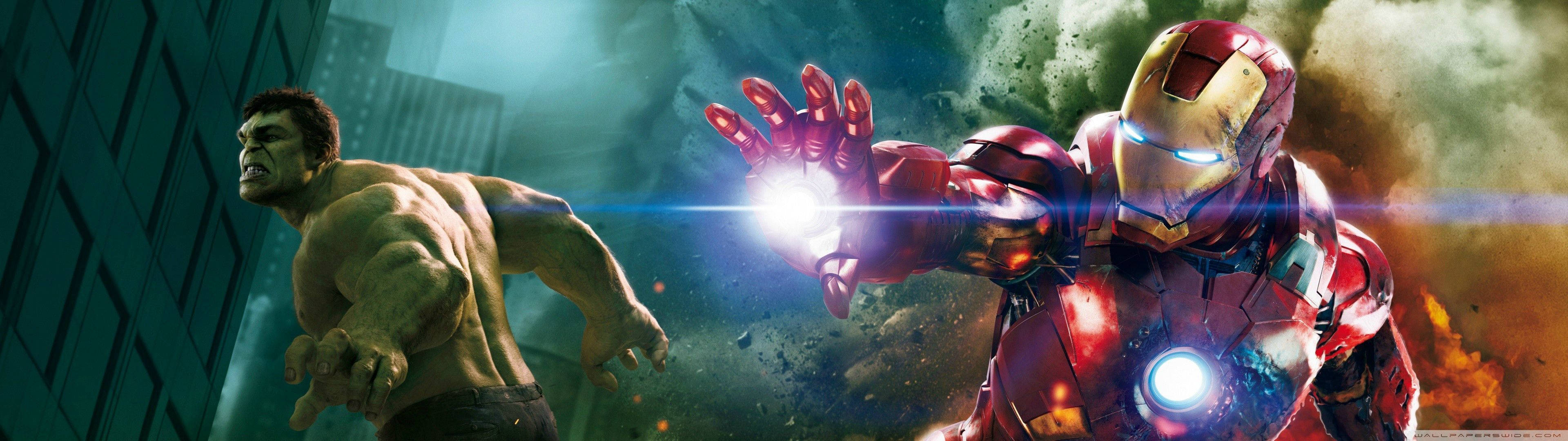 Marvel Dual Screen Hulk Iron Man Wallpaper