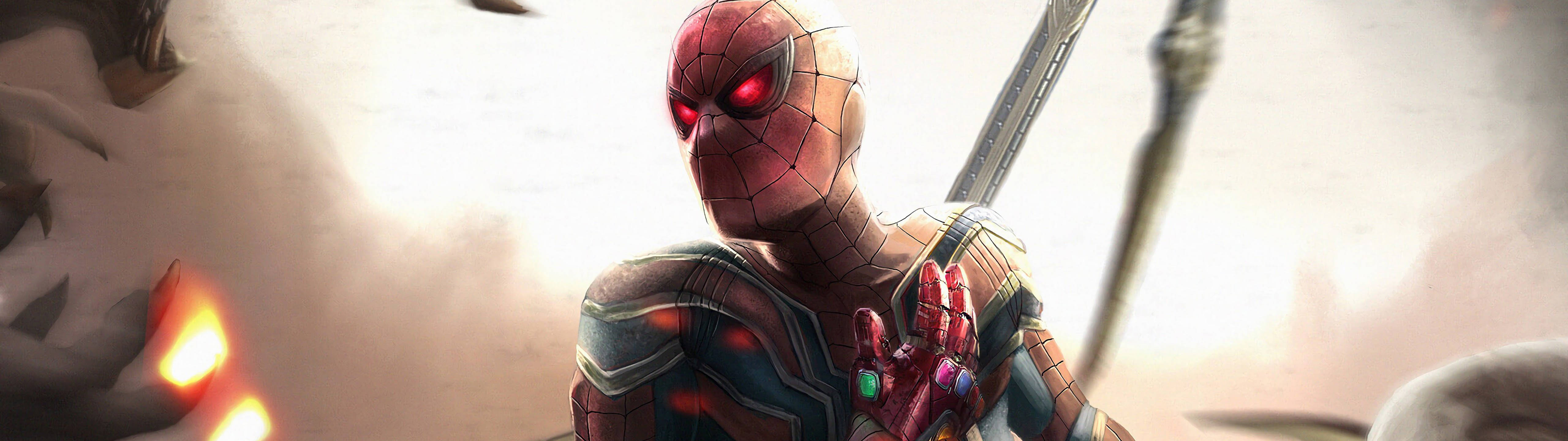 Marvel's Spiderman With Infinity Gauntlet 5120 X 1440 Wallpaper