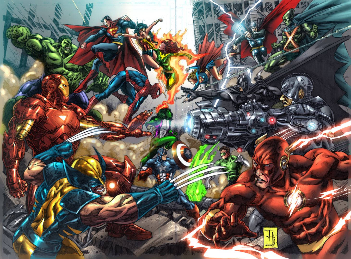 Marvel Superheroes Epic Battle Art Wallpaper