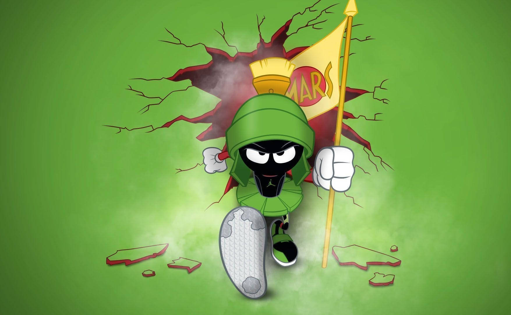 Marvin The Martian Holding A Flag Wallpaper