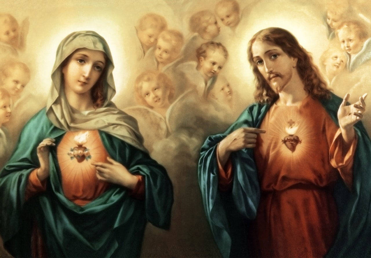 Mary And Jesus Hearts Wallpaper
