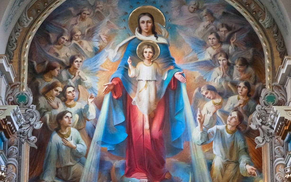 Mary And Jesus Mural Wallpaper
