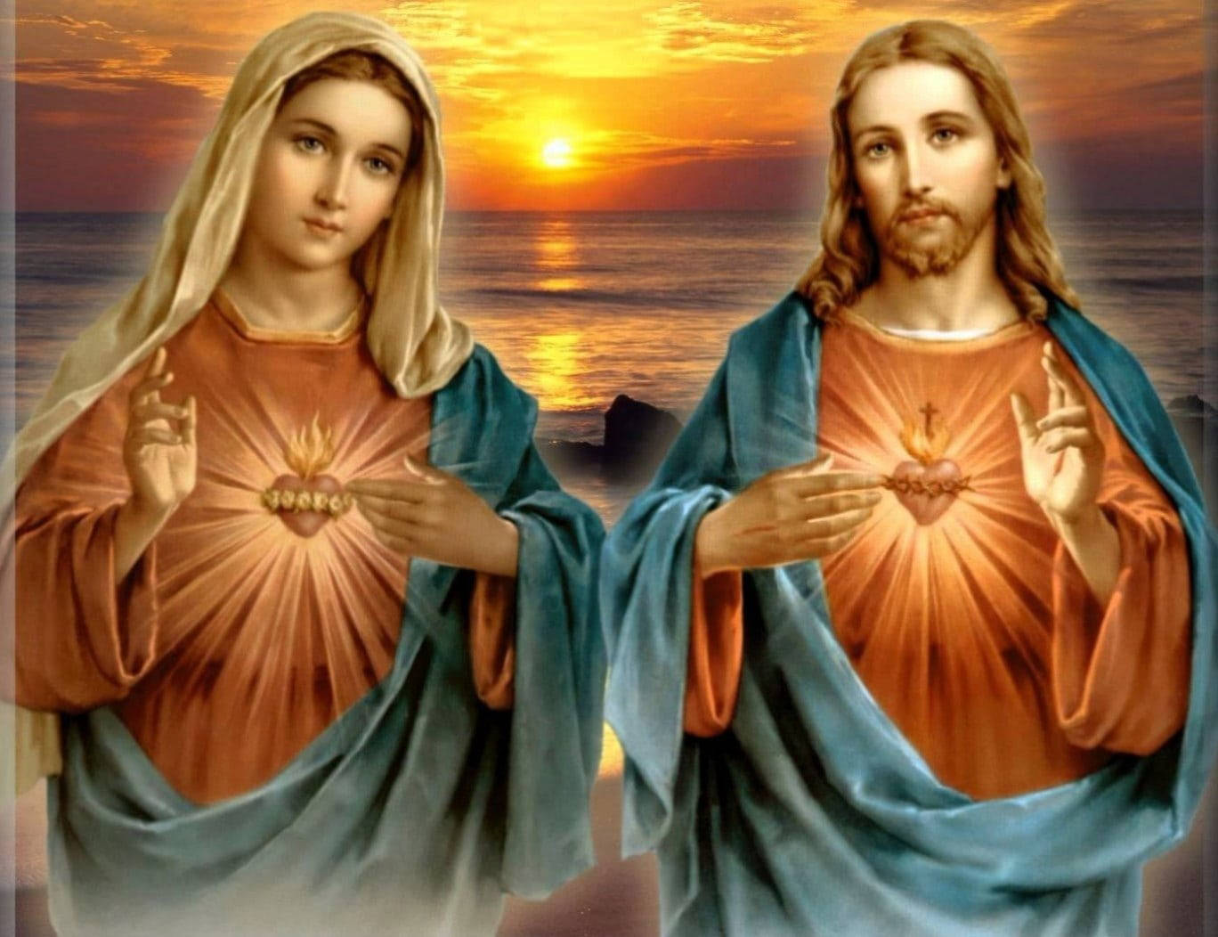 Mary And Jesus Sunset Wallpaper