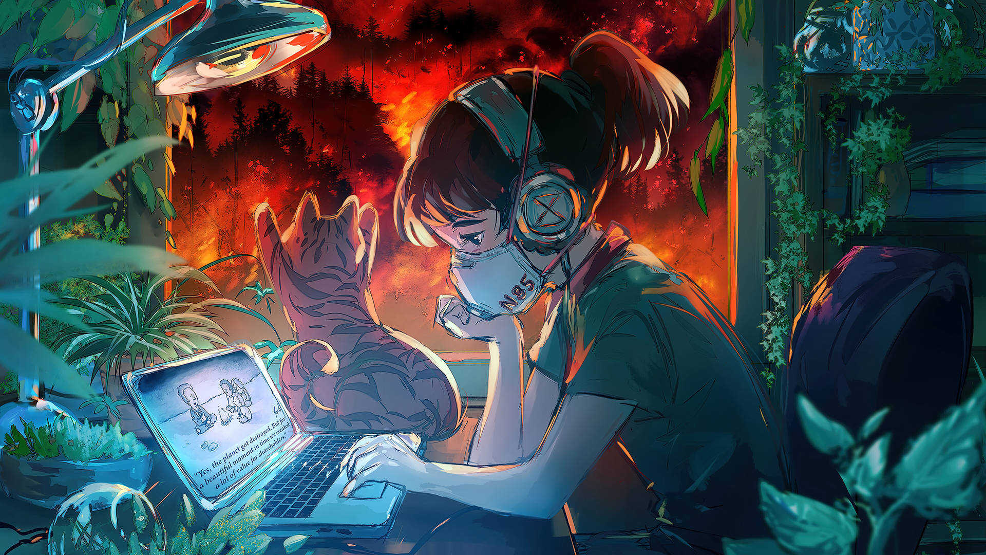 Download free Masked Anime Girl Works On Laptop With Her Cat Wallpaper -  MrWallpaper.com