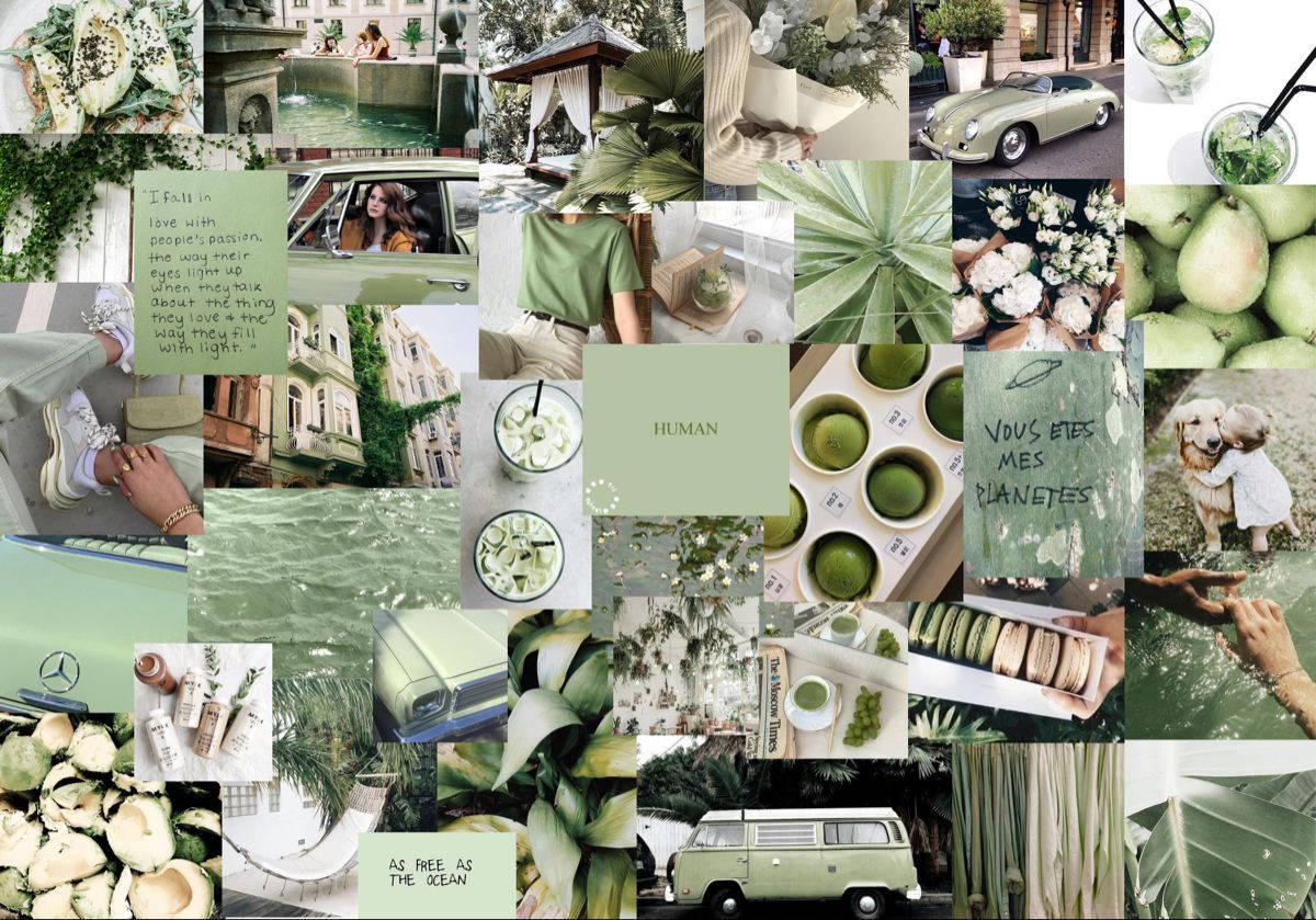 Matcha Green Aesthetic Collage Laptop Wallpaper