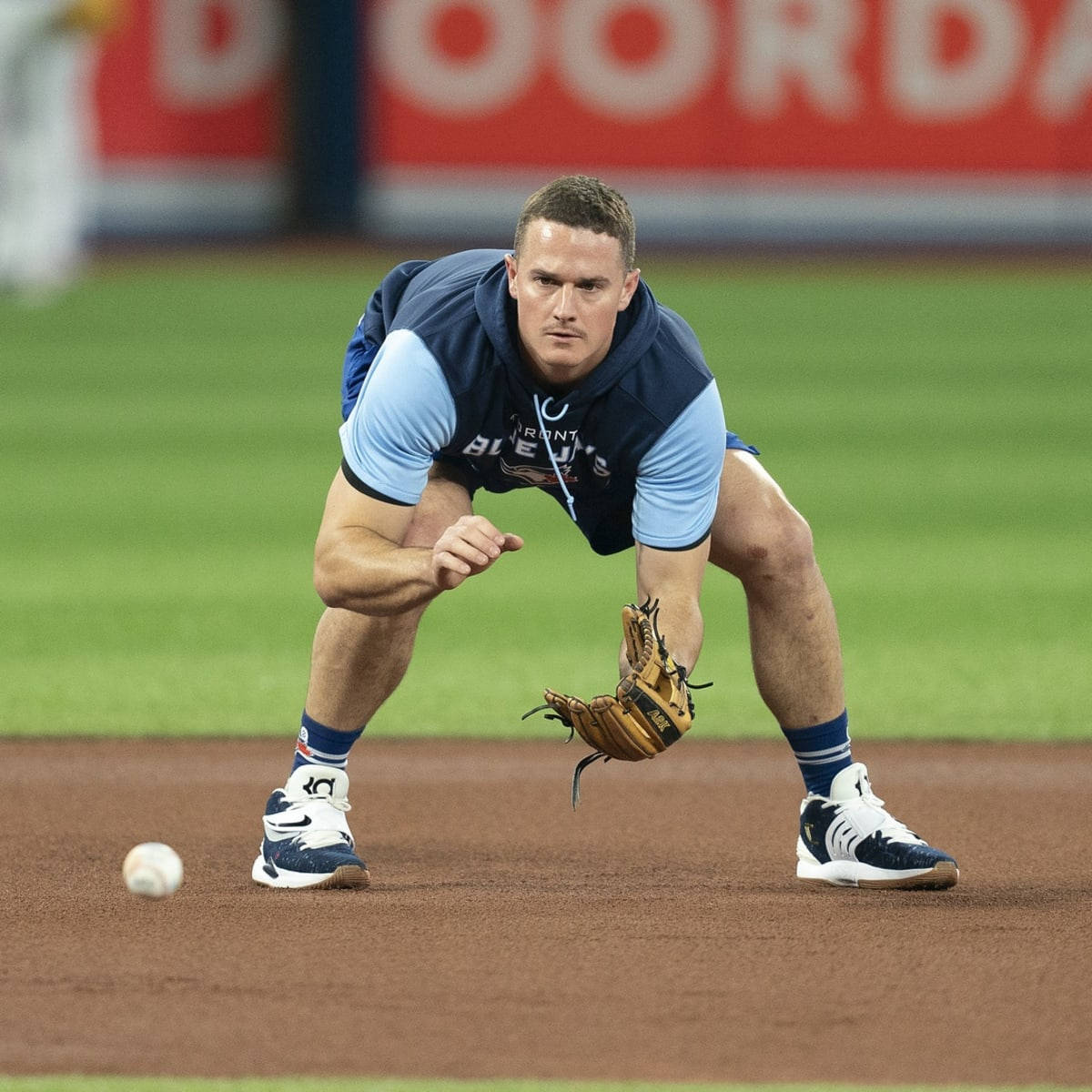 Matt Chapman Crouching To Catch Baseball Wallpaper