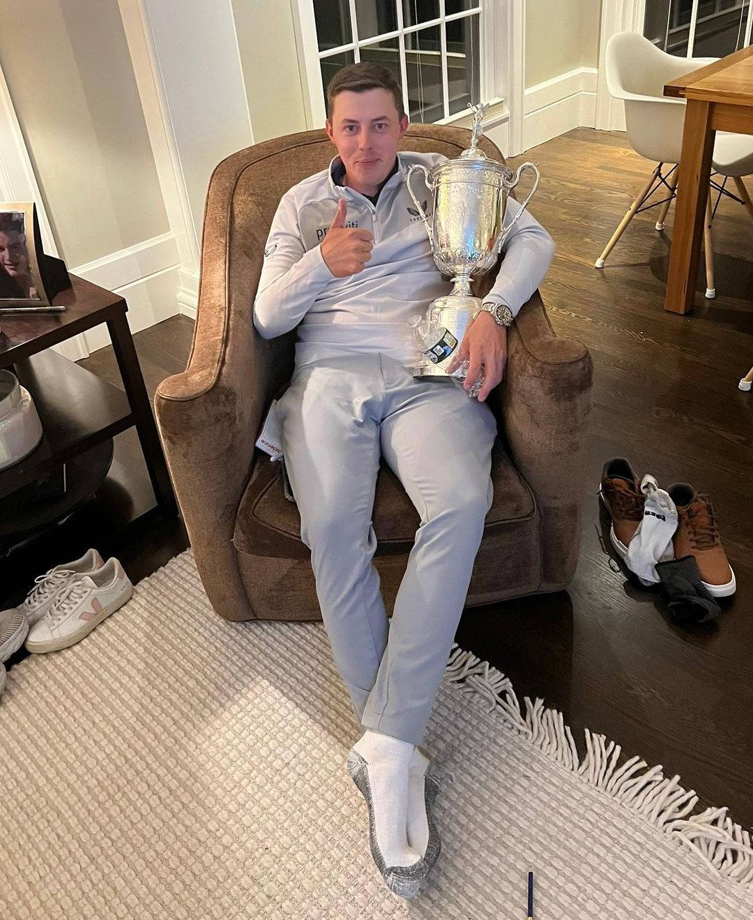 Matt Fitzpatrick Sitting With Trophy Wallpaper