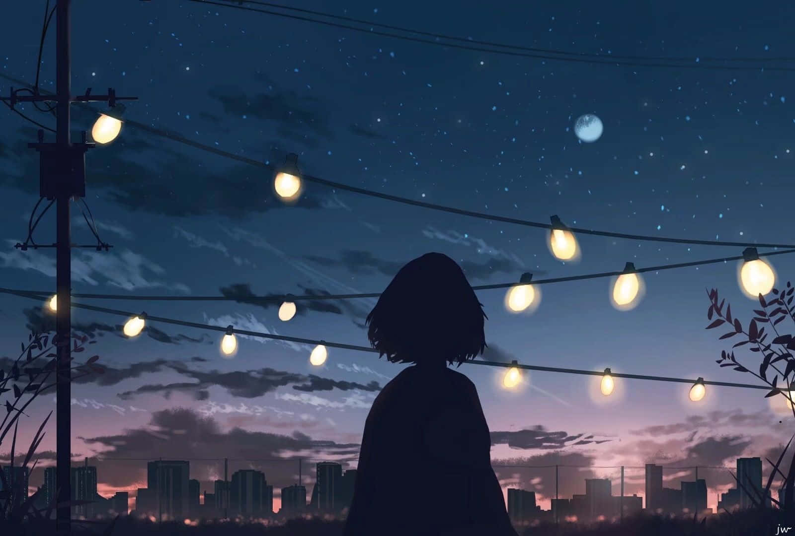 Melancholic Sunset With Silhouette Anime Girl Aesthetic Digital Art Wallpaper