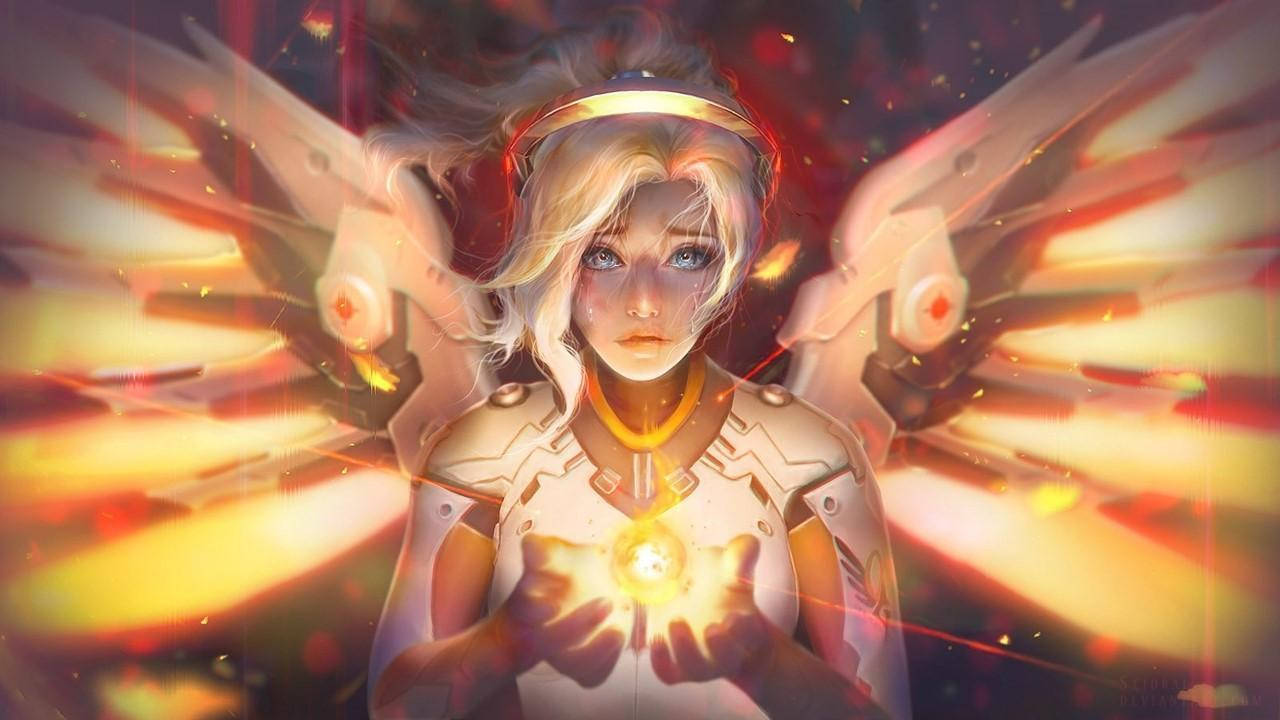 Mercy Activating Her Healing Power Wallpaper