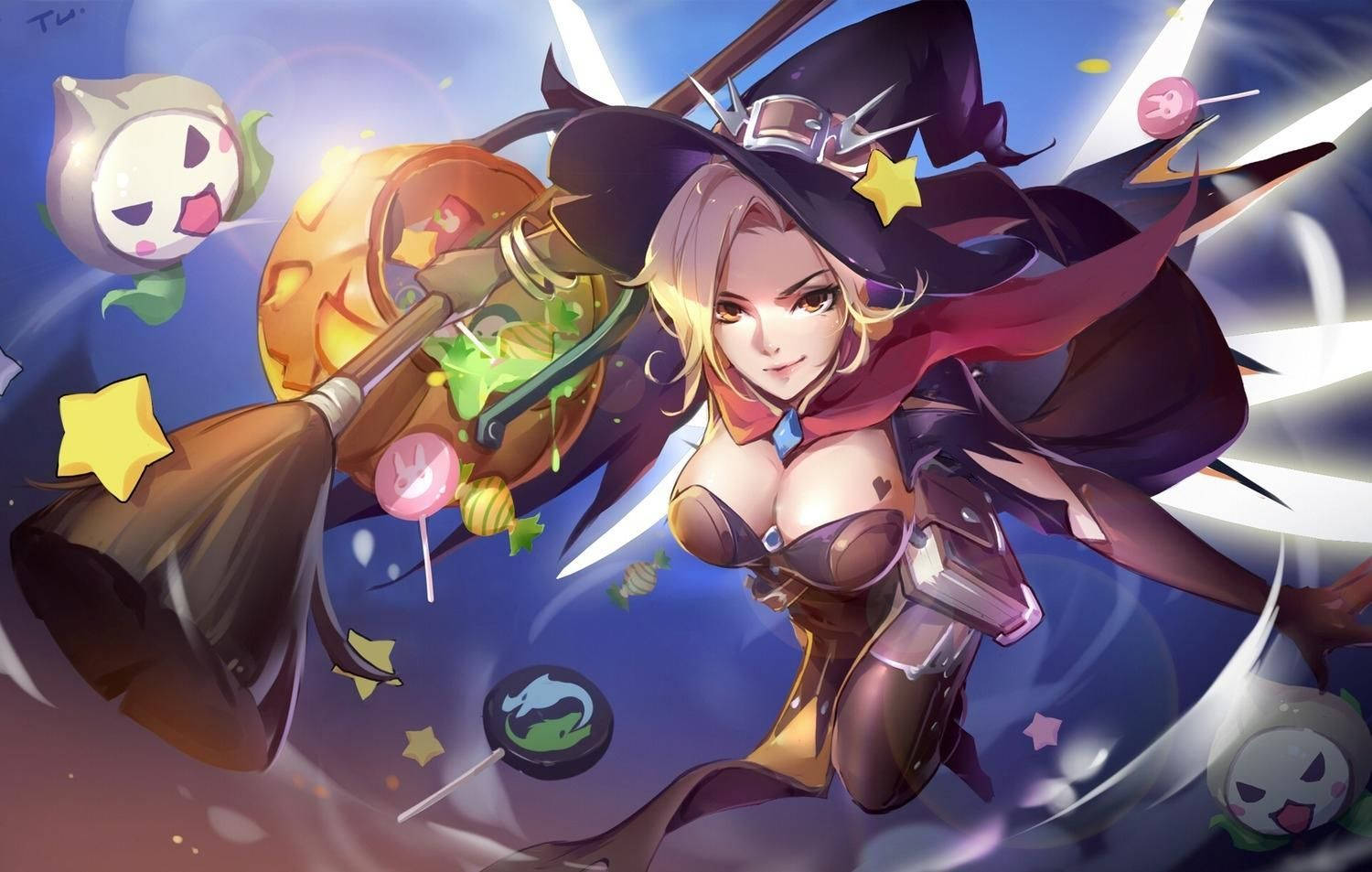 Mercy Halloween Witch Outfit Wallpaper