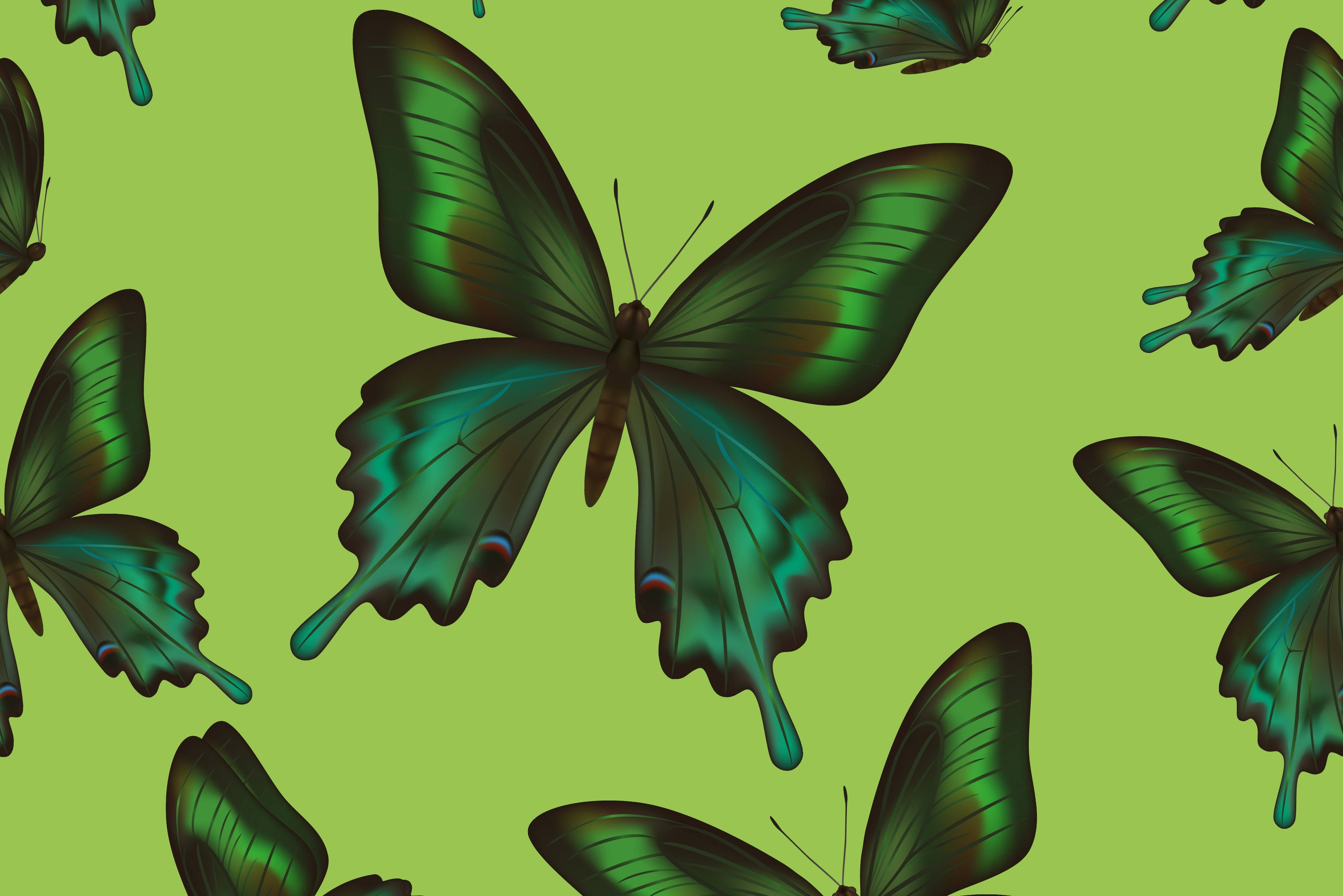 Mesmerizing 4k Green Vector Art Filled With Beautiful Butterflies Wallpaper