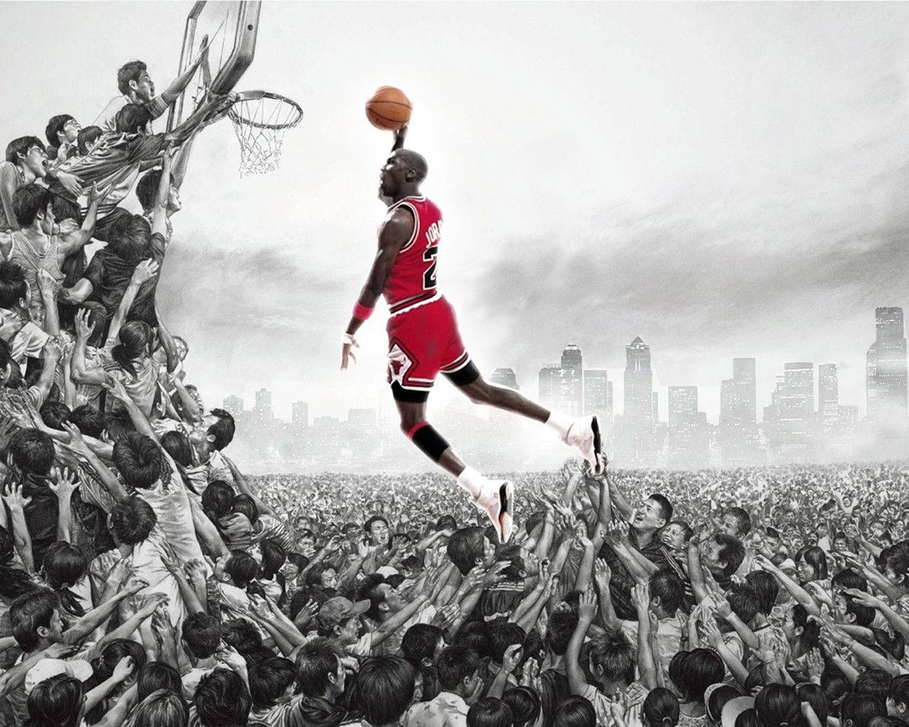 Michael Jordan Flying High Over The Competition Wallpaper
