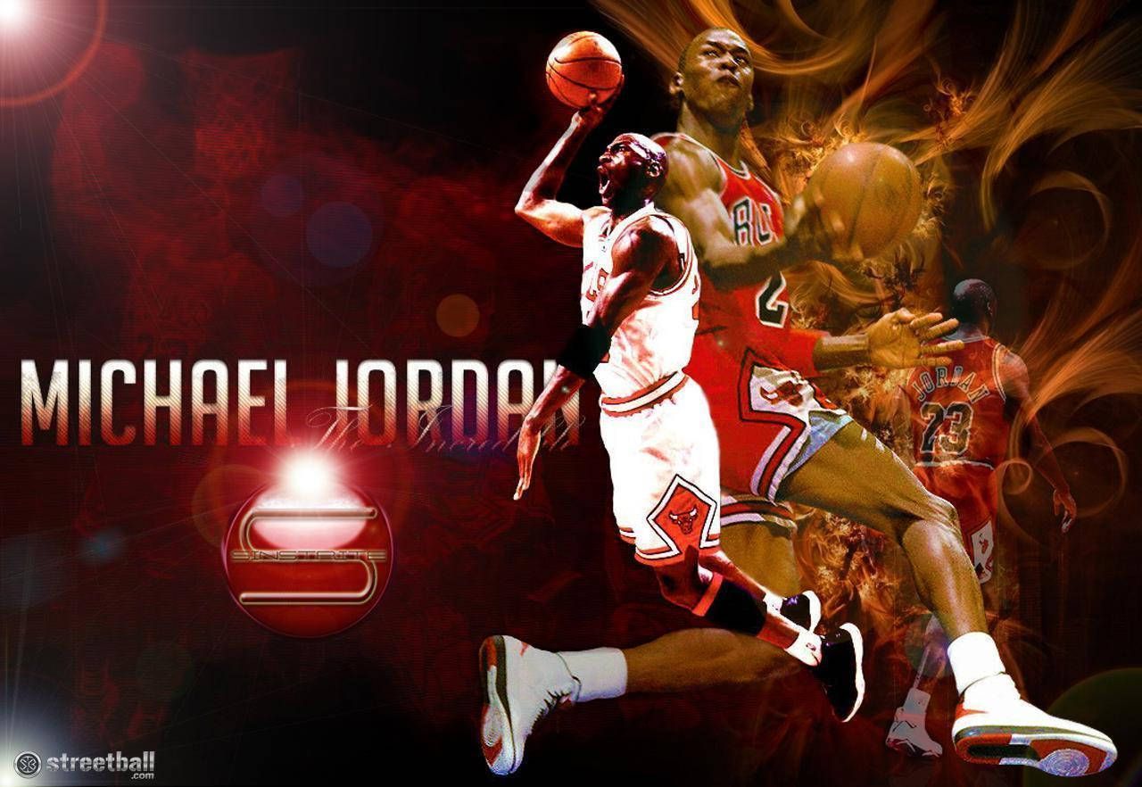 Michael Jordan Leaping Towards A Slam Dunk Wallpaper