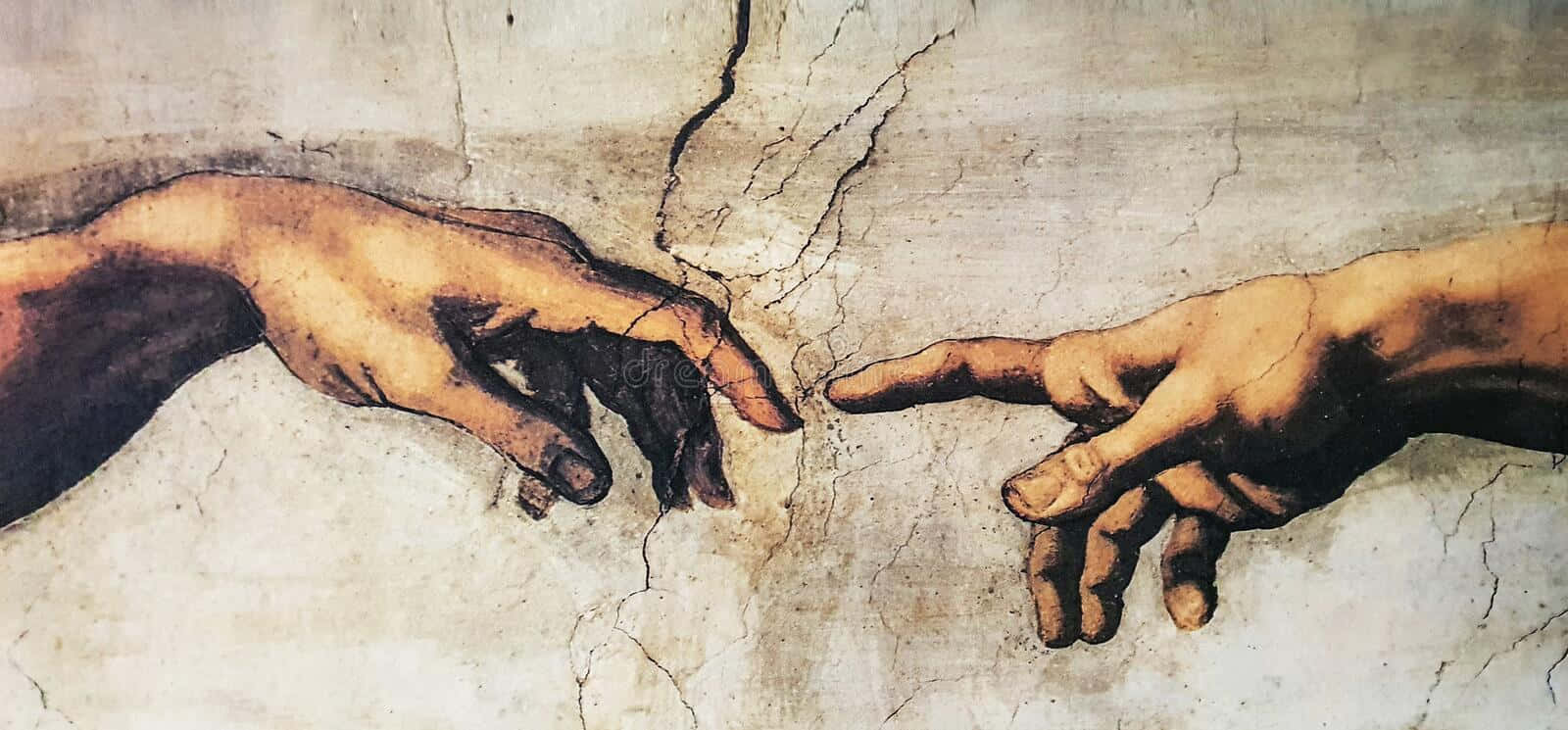 Michelangelo's Iconic Fresco, 'creation Of Adam' Wallpaper